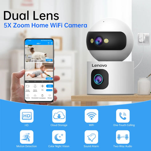 Lenovo Dual Lens HD IP Security Camera 8MP indoor WiFi Camera Auto Tracking Color Night CCTV Audio Video Surveillance Camera