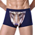 Men's Unique 3D Printed Wolf Eagle Head Flat Angle Pants Mid-waist Boxer Shorts Breathable Knitted Modal Fabric