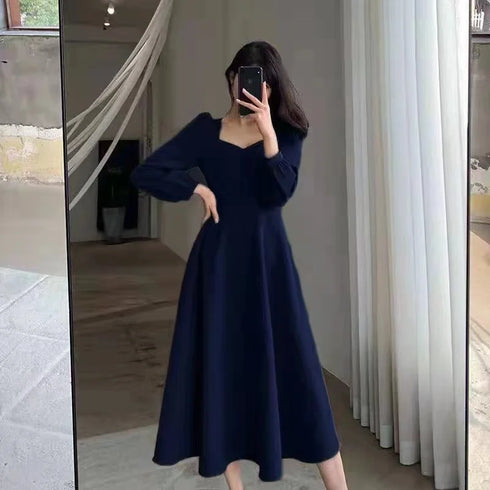 Long Puff Sleeve Solid Elegant Dress Women Clothing Wedding Guest New Year Women Fashion High Waist Slim Evening Party Dresses
