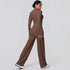 2pieces Quick Drying Sports Fitness Clothing Yoga Set Women Yoga Zipper Long Dleeves High Waisted Breathable Wide Leg Pants Set