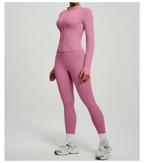 SVEIC Women's Two Piece Tracksuit Yoga Set Long Sleeve Jacket High Waisted Leggings Breathable Gym Clothes For Women Sportswear