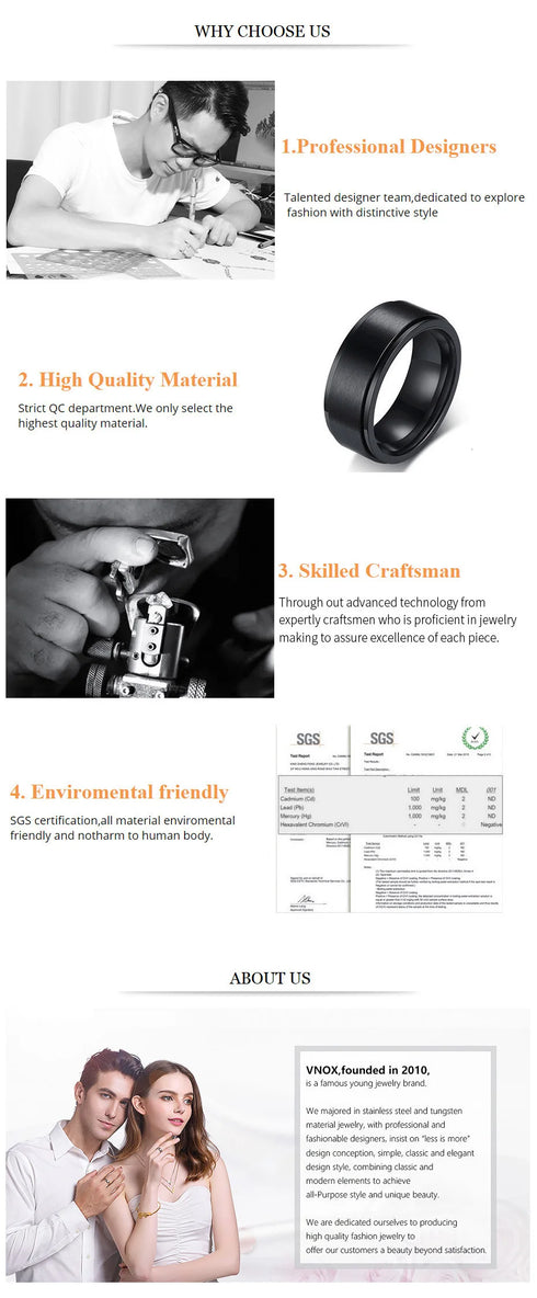 Vnox Basic Wedding Bands Rings for Women Man Customize Name Date Love Info Promise Alliance Anniversary Personalized Gift