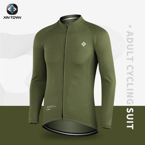 XINTOWN Men's Long Sleeve Cycling Jersey, Spring/Summer Racing Apparel, Export Bicycle Clothing, Solid Color Long Top
