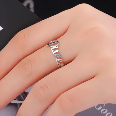 Custom Double First Name Finger Ring For Women Men Personalized Couple Family Gift Gold Color Stainless Steel Metal Jewelry