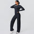 2pieces Quick Drying Sports Fitness Clothing Yoga Set Women Yoga Zipper Long Dleeves High Waisted Breathable Wide Leg Pants Set