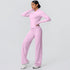 2pieces Quick Drying Sports Fitness Clothing Yoga Set Women Yoga Zipper Long Dleeves High Waisted Breathable Wide Leg Pants Set