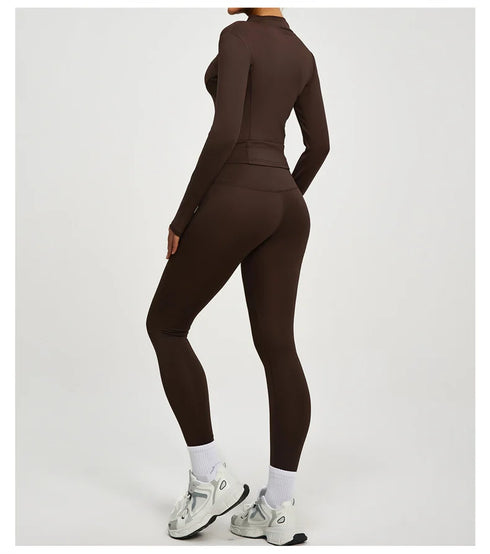 SVEIC Women's Two Piece Tracksuit Yoga Set Long Sleeve Jacket High Waisted Leggings Breathable Gym Clothes For Women Sportswear