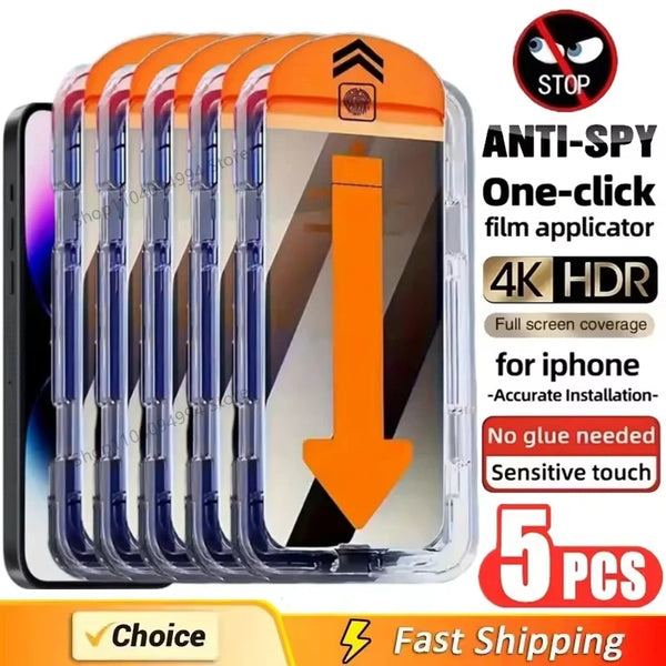 5PCS Dust Free Privacy Screen Protector For iPhone 17 Pro Max 16 Pro Max 15 14 11 12 13 X XR 16e Air Anti-spy Glass Easy Insta