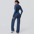 2pieces Quick Drying Sports Fitness Clothing Yoga Set Women Yoga Zipper Long Dleeves High Waisted Breathable Wide Leg Pants Set