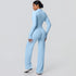 2pieces Quick Drying Sports Fitness Clothing Yoga Set Women Yoga Zipper Long Dleeves High Waisted Breathable Wide Leg Pants Set