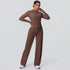 2pieces Quick Drying Sports Fitness Clothing Yoga Set Women Yoga Zipper Long Dleeves High Waisted Breathable Wide Leg Pants Set