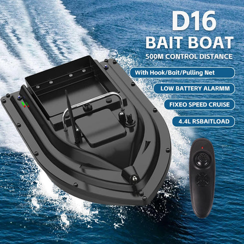 D16 Fishing Bait Boat with Single Bait Containers Automatic Bait Boat with Remote Control with 400-500M Remote Range 12000mAh