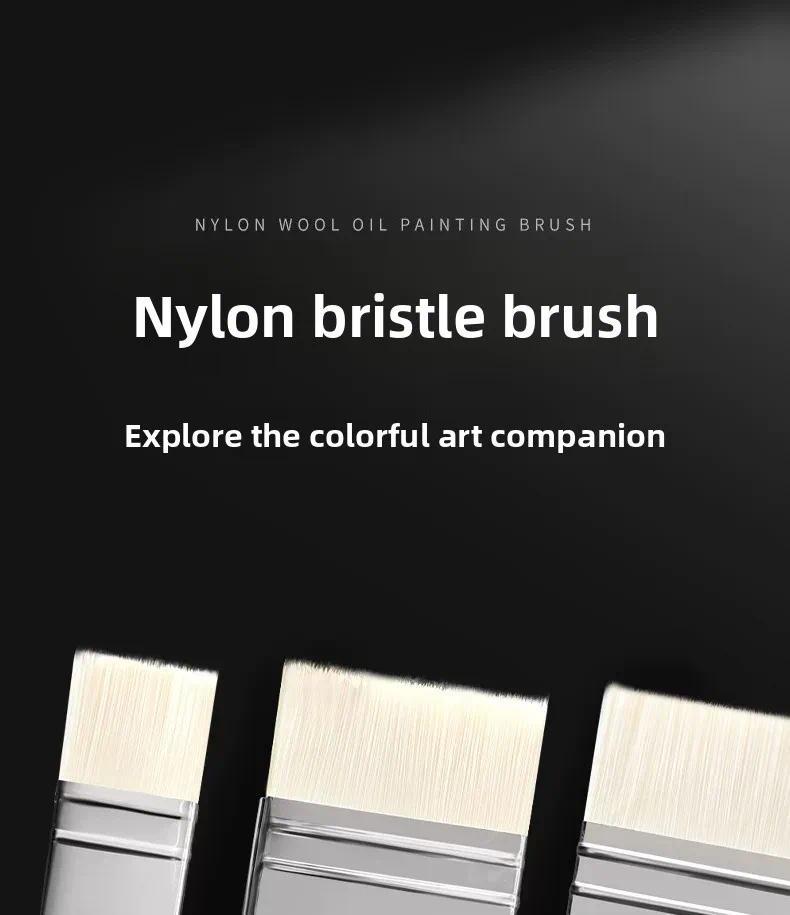 Oil Painting Nylon Pen Set Gouache Acrylic 3 Pcs Small/Medium/Large Sizes Flat Head Brush Wood Handle Painting Tools for Fine