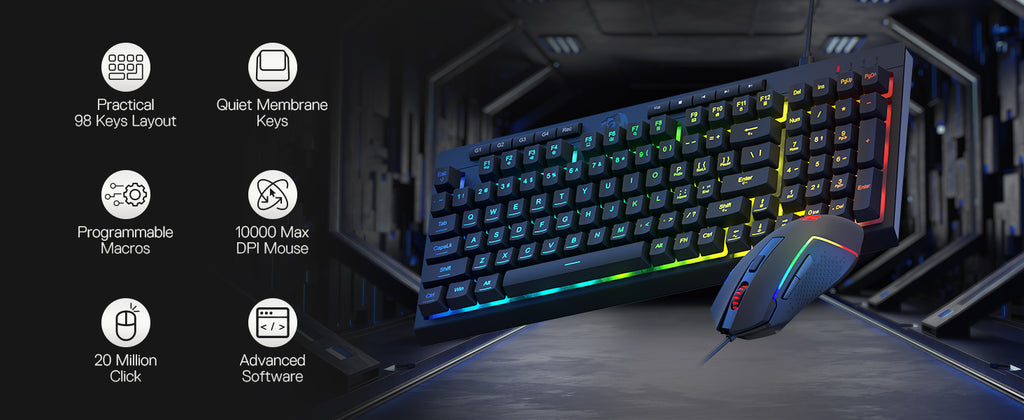 Redragon S141 Gaming Keyboard & Mouse Combo,K515 Wired RGB Membrane Keyboard and 10000 DPI Wired M616 Gaming Mouse Bundle
