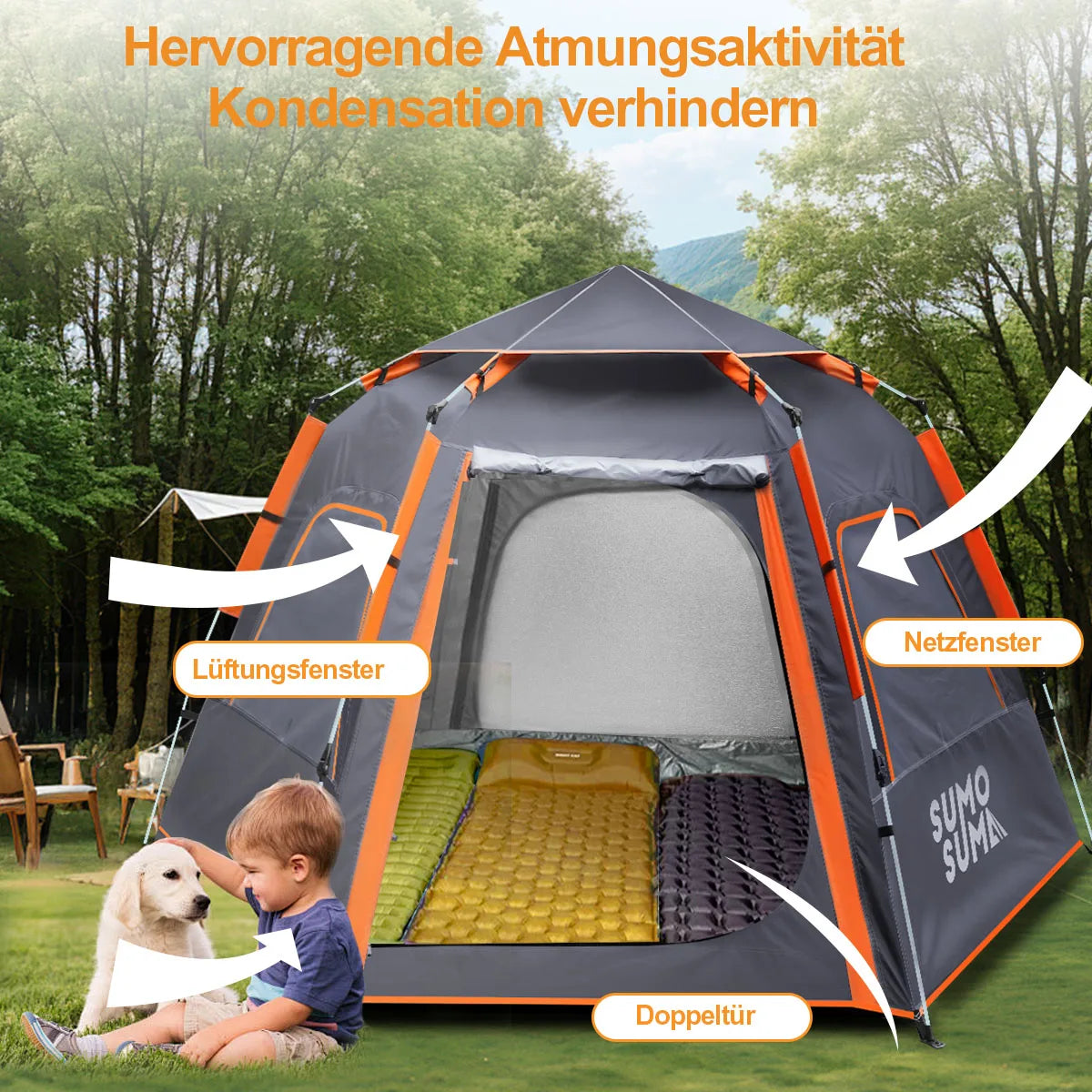Instant Pop Up Camping Tent, Fully Automatic Tent, Outdoor Sunscreen Thickened Rainproof 3-4 Person Quick Open Camping Tent