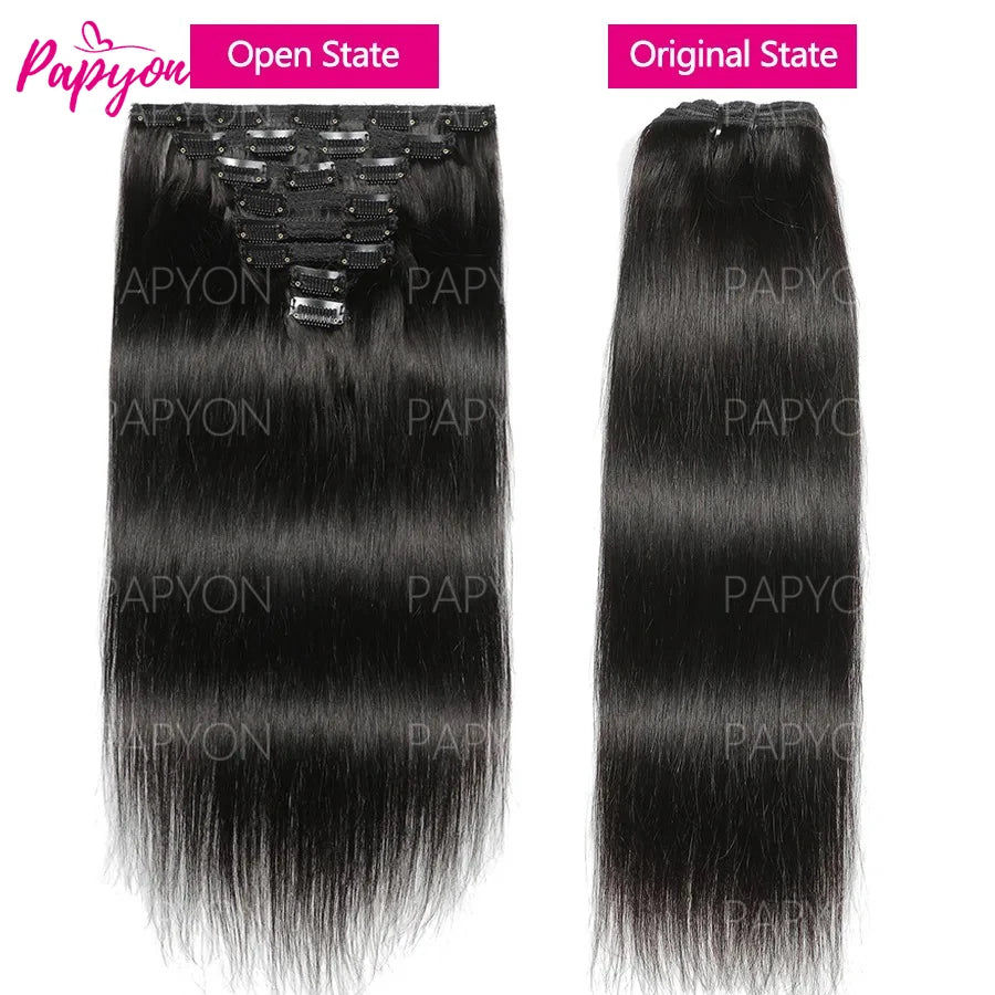 Clip In Hair Extensions Human Hair Brazilian Thick Straight Clip In Natural Color Clip Ins Remy Hair 22 24 26 28 Inch For Women 120g/PC Main image
