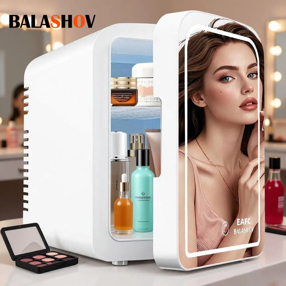 Mirror Car Refrigerator Home Small Fridge Mask For Makeup Cosmetics Home Refrigerator Cooling With LED Light Refrigerator For Makeup 4L/6L EU