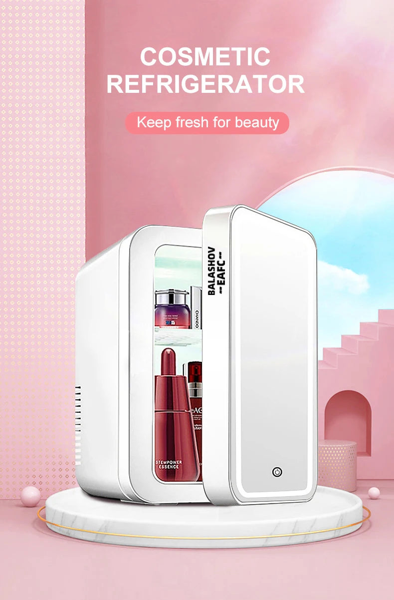 Mirror Car Refrigerator Home Small Fridge Mask For Makeup Cosmetics Home Refrigerator Cooling With LED Light Refrigerator For Makeup 4L/6L EU