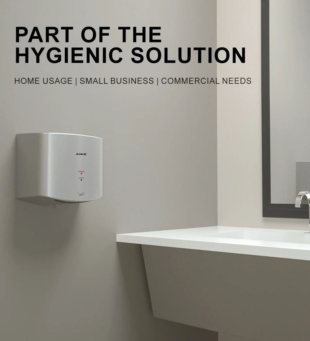 AIKE Bathroom Hands Dryer Wall Mounted Automatic High Speed Hands Dryer Commercial Smart Sensor Hands Drying Machine AK2630S