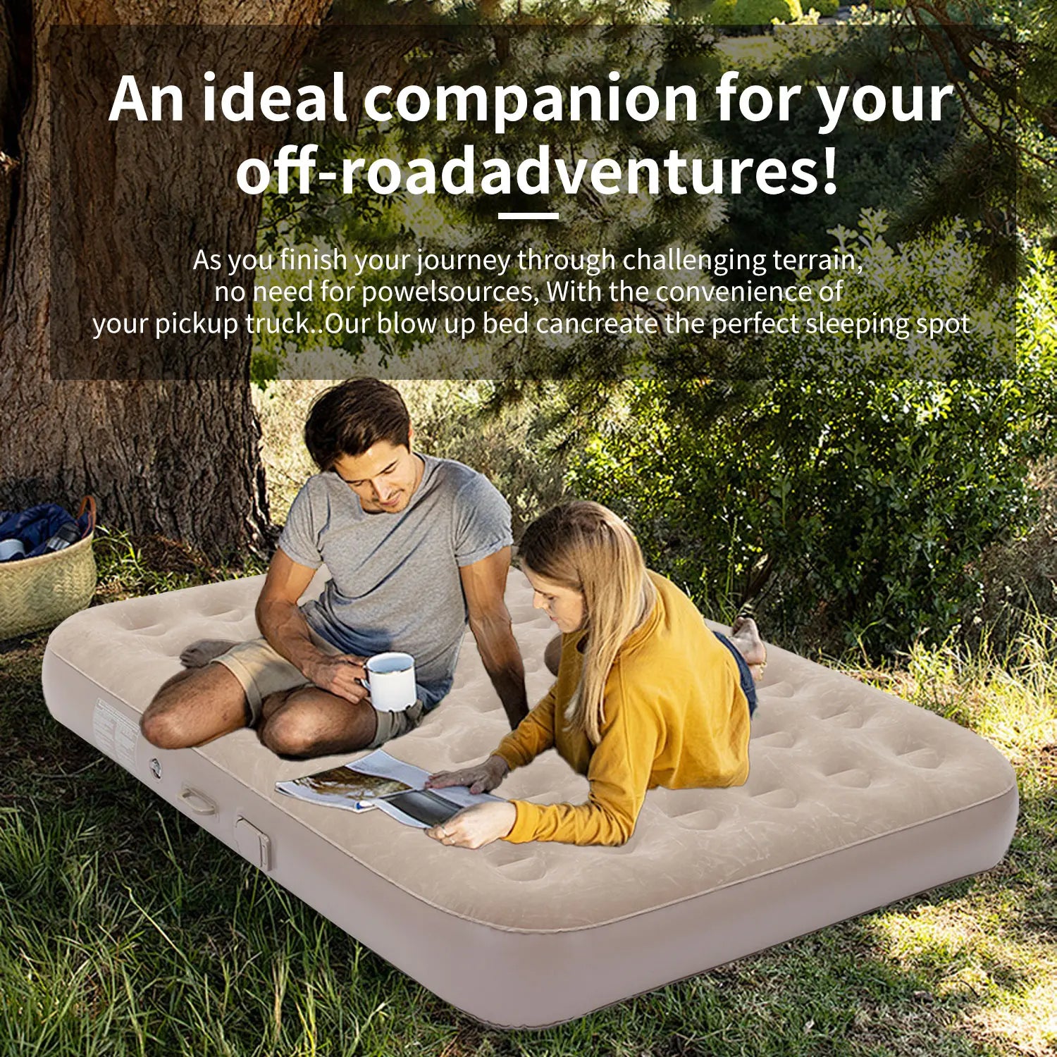 Luxury Double Camping Air Mattress with Integrated Air Pump & LED Light 5 Min Fast Inflate Waterproof Sleeping Pad