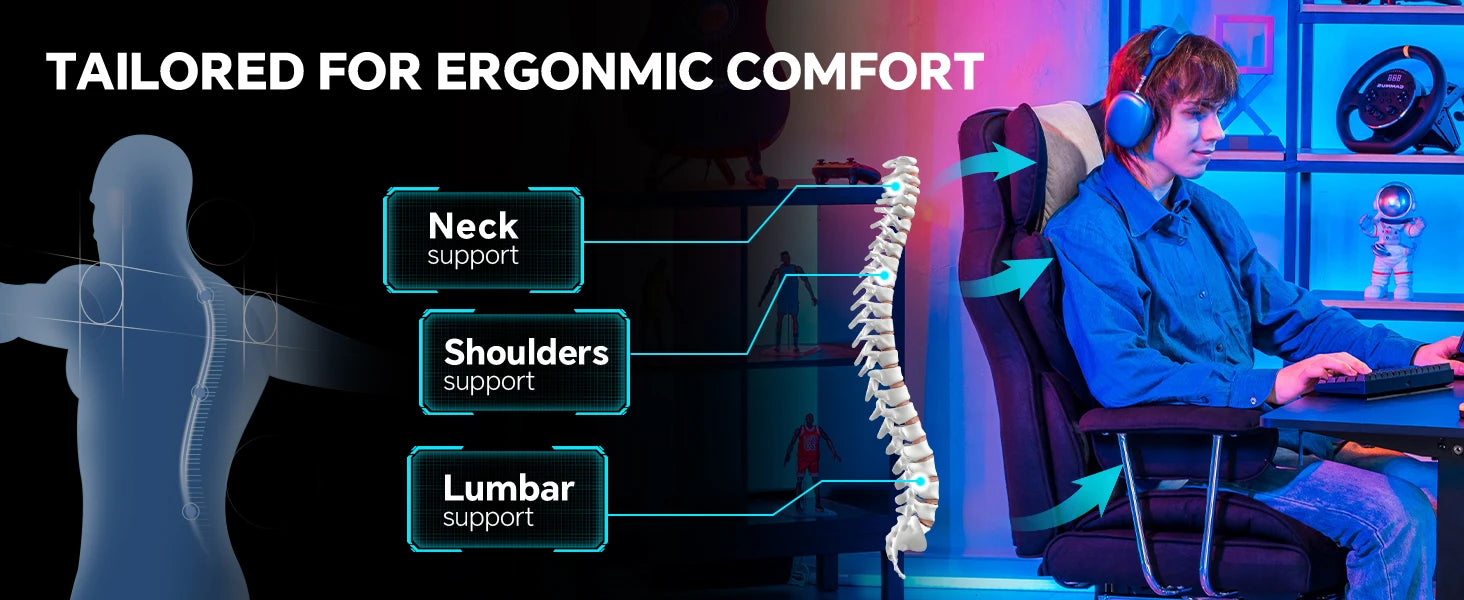 GTPLAYER Gaming chair office chair with pocket spring lumbar support, ergonomic and comfortable wide office computer chair