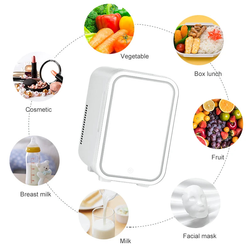 Mirror Car Refrigerator Home Small Fridge Mask For Makeup Cosmetics Home Refrigerator Cooling With LED Light Refrigerator For Makeup 4L/6L EU