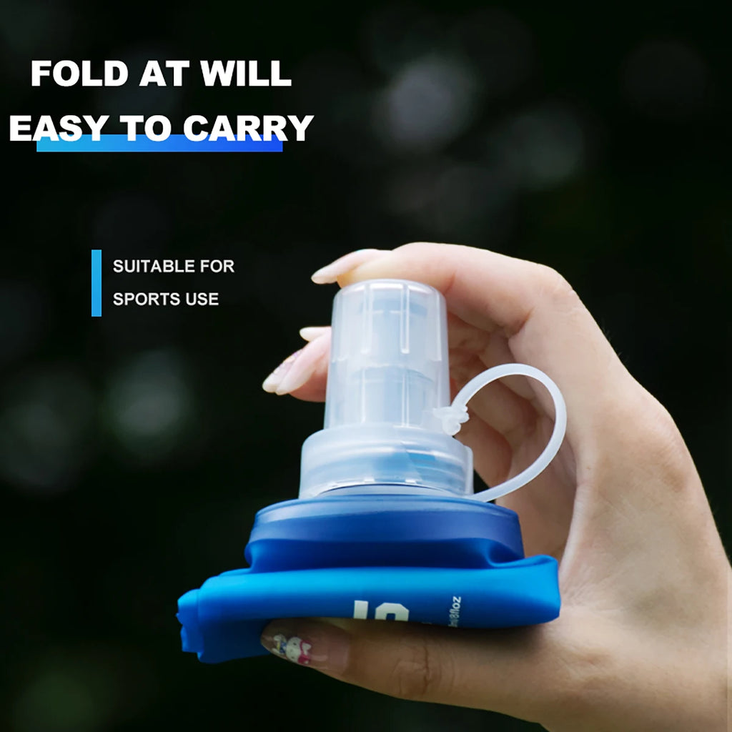 WRELS Foldable Silicone Water Bottle Outdoors Traveling Sport Running Cycling Kettle Water Bottle BPA Free 500ml With Straw