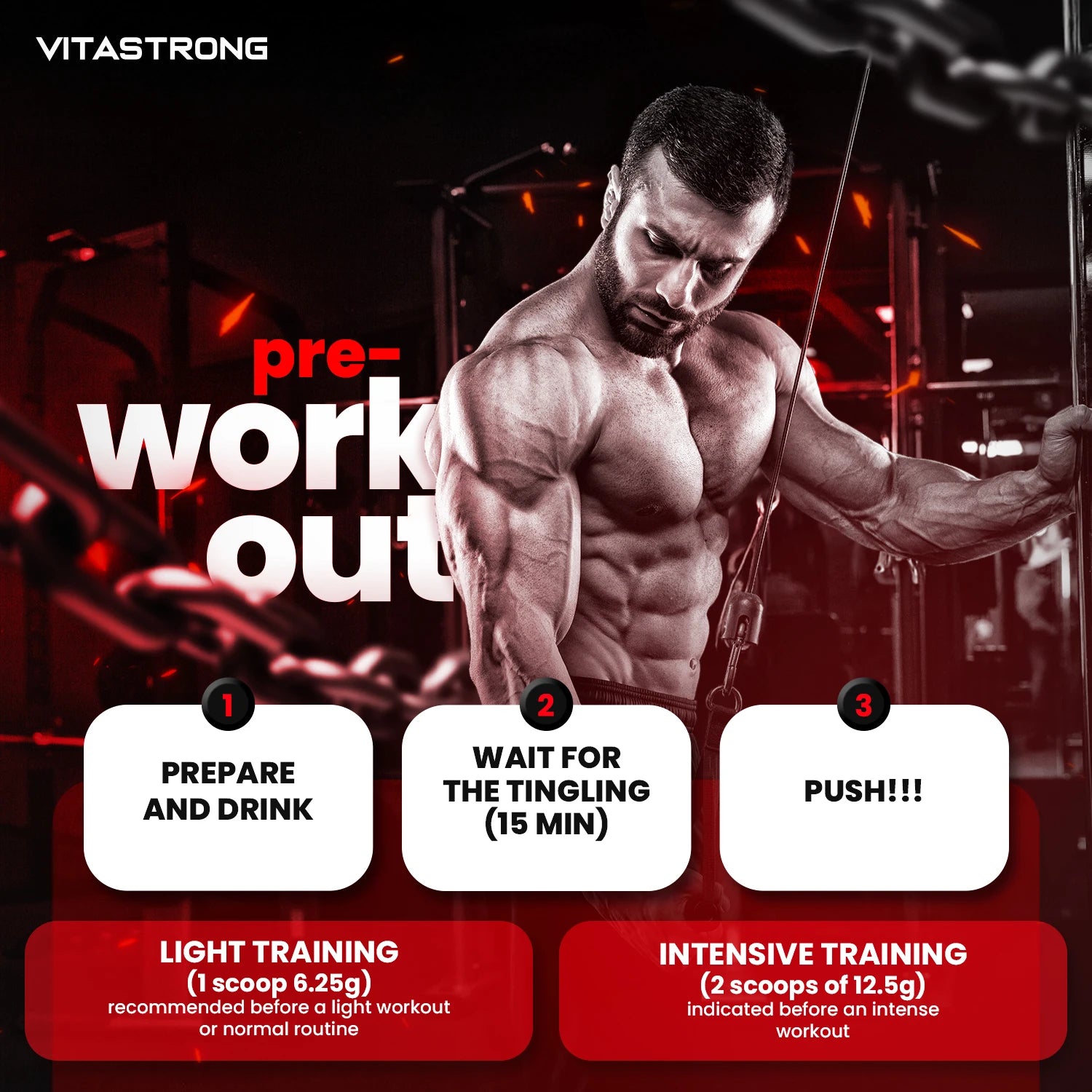 Pre-Workout Powerful 300g - Vegan Supplement with L-Citrulline, Beta-Alanine, Caffeine, Taurine, AstraGin, Panax Notoginseng, Vitastrong (24 Portions, Orange Flavor) - Made in Italy, Preworkout Supplement Powder