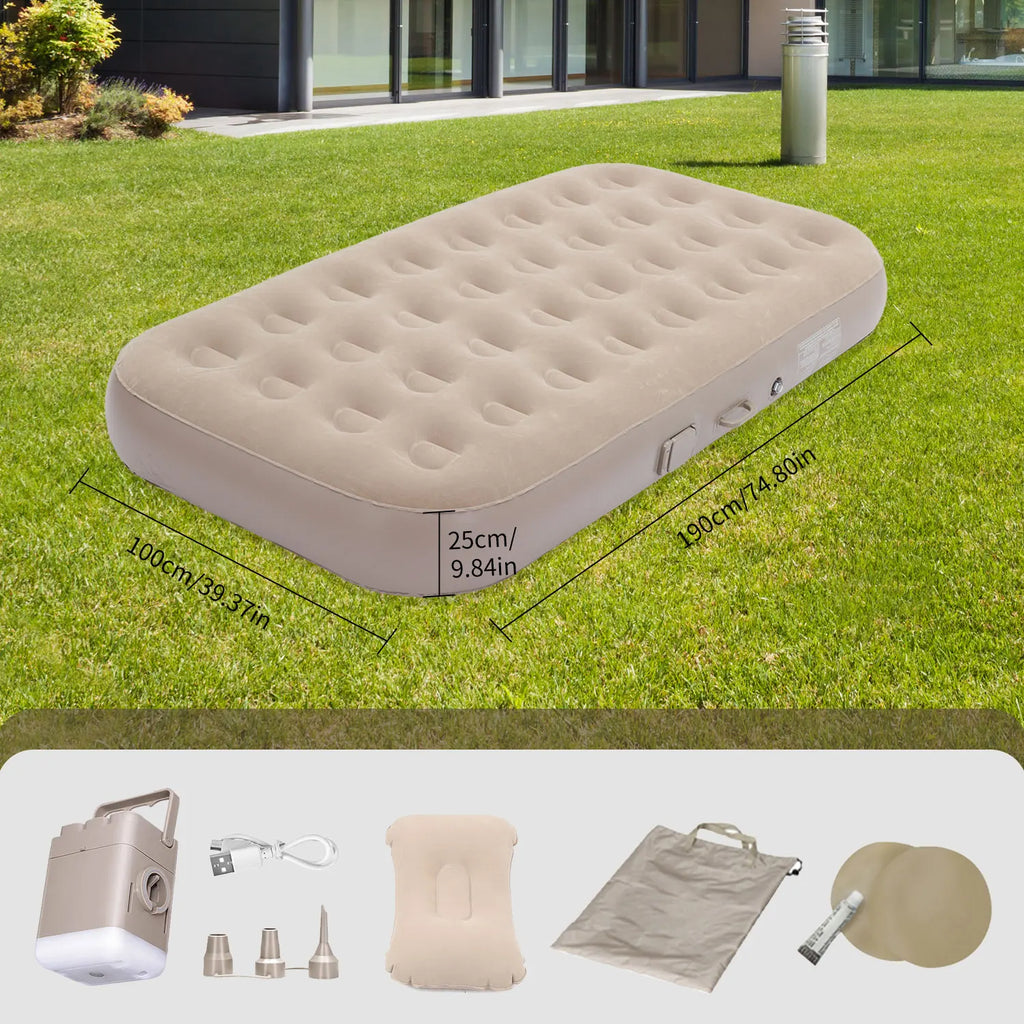 Luxury Double Camping Air Mattress with Integrated Air Pump & LED Light 5 Min Fast Inflate Waterproof Sleeping Pad