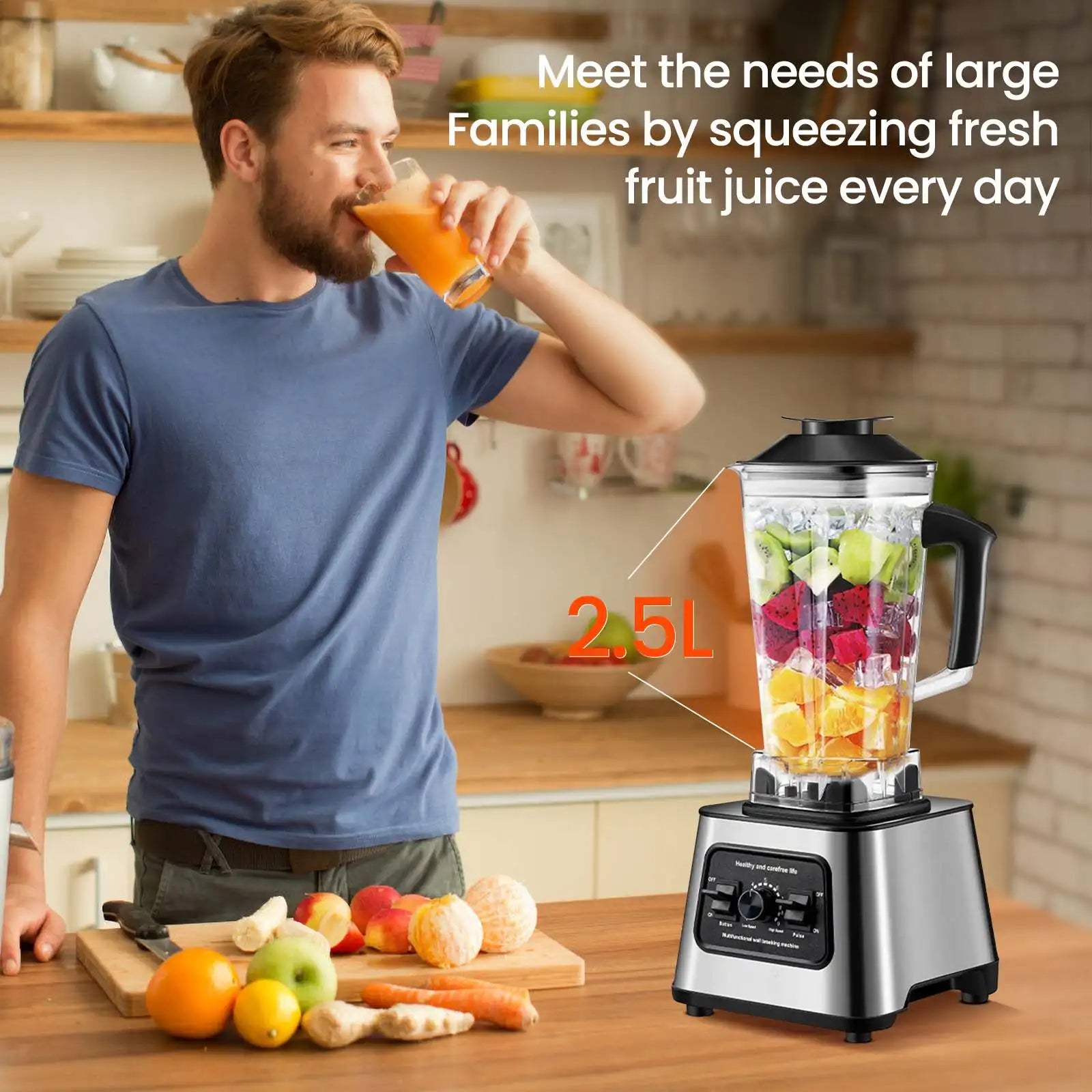 OWJHE 2700RPM 6000W Powerful Blender Mixer Juicer Smoothie Maker Table Blenders 2.5L Container Food Processor for Ice Nut Fruit
