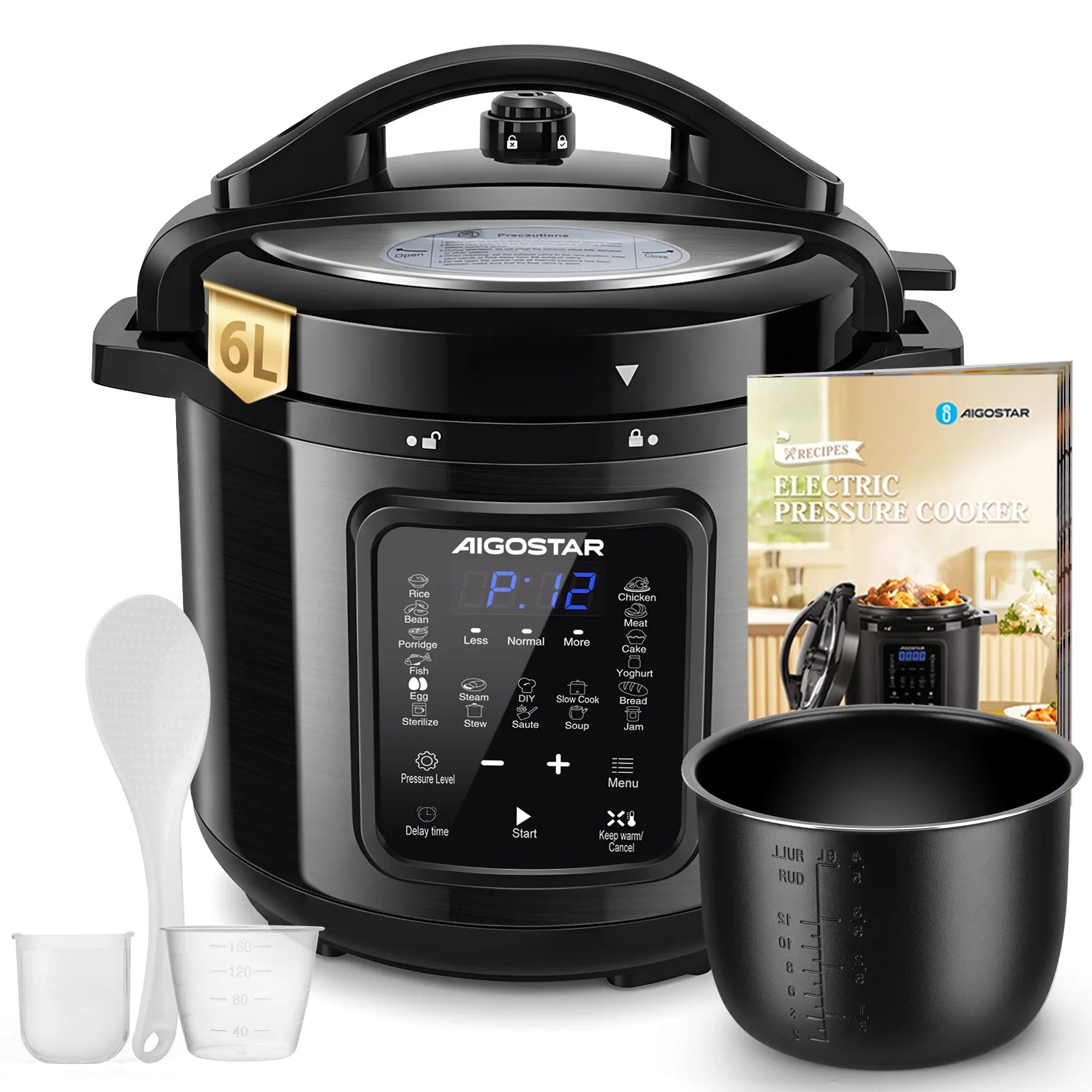 Aigostar Electric Pressure Cooker 6L, 18-in-1 Multi-Cooker with Color Recipe Book, 1000W Pressure Cooker for Families Main image
