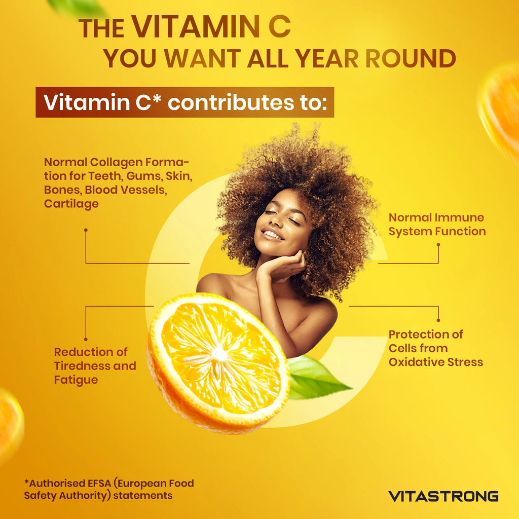 Vitastrong Vitamin C 1000mg High Dose-200 Tablets, 100% Vegan, Slow Release Ascorbic Acid for Immune Support, Skin Health, Fatigue Reduction and Collagen Formation
