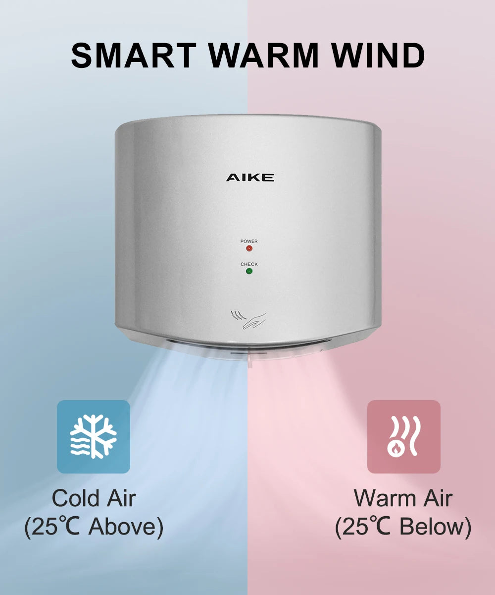 AIKE Bathroom Hands Dryer Wall Mounted Automatic High Speed Hands Dryer Commercial Smart Sensor Hands Drying Machine AK2630S
