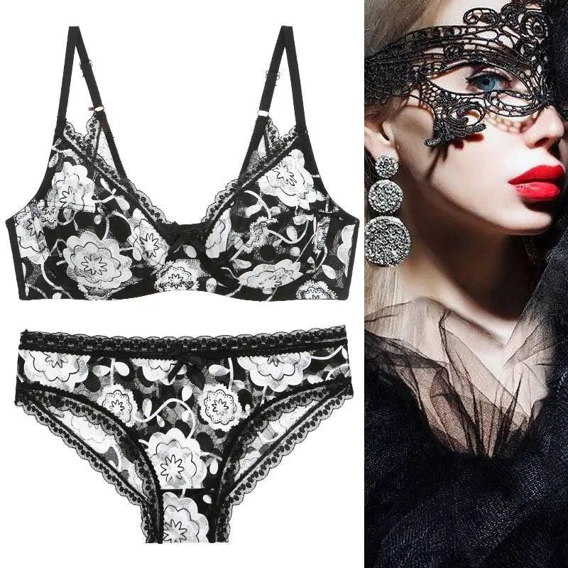 DaiNaFang New Sexy High Quality Women Ultra Thin Thick 75-95 BCDE Cup Bra Sets Lace Push Up Underwear Panties Plus Size Lingerie