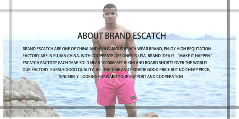 Escatch Brand Summer Mens Shorts Fashion Polyester Quick Dry Board Shorts Male Sport Gym Swimsuit Surf Swim Trunks For Man