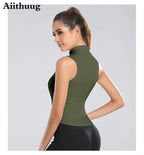 Aiithuug Athletic Zip Up Sweat Vest Jacket Sleeveless Running Yoga Tops High Neck Shirts Sports Top Fitness Women Workout Tops