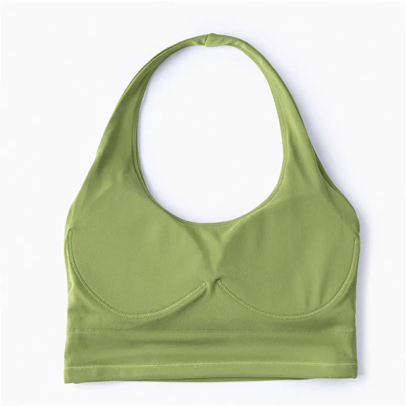 Custom Logo Front/Back Lightweight Backless Fitness Training Halter Bra Workout Yoga Activewear Sports Bra for Women