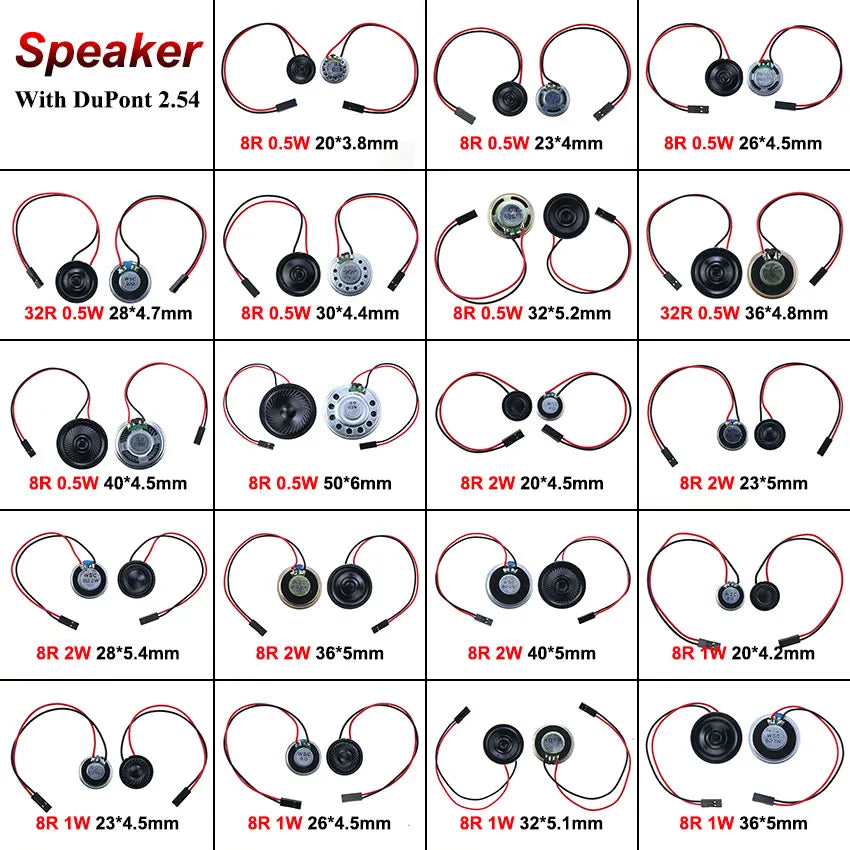 2x 8 32 Ohms 8R 32R 0.5W 1W 2W Diameter 20 23 26 28 30 32 36 40 50 MM Ultra-thin Speaker W/ MX XH DuPont Line 1.25 2.54 Terminal