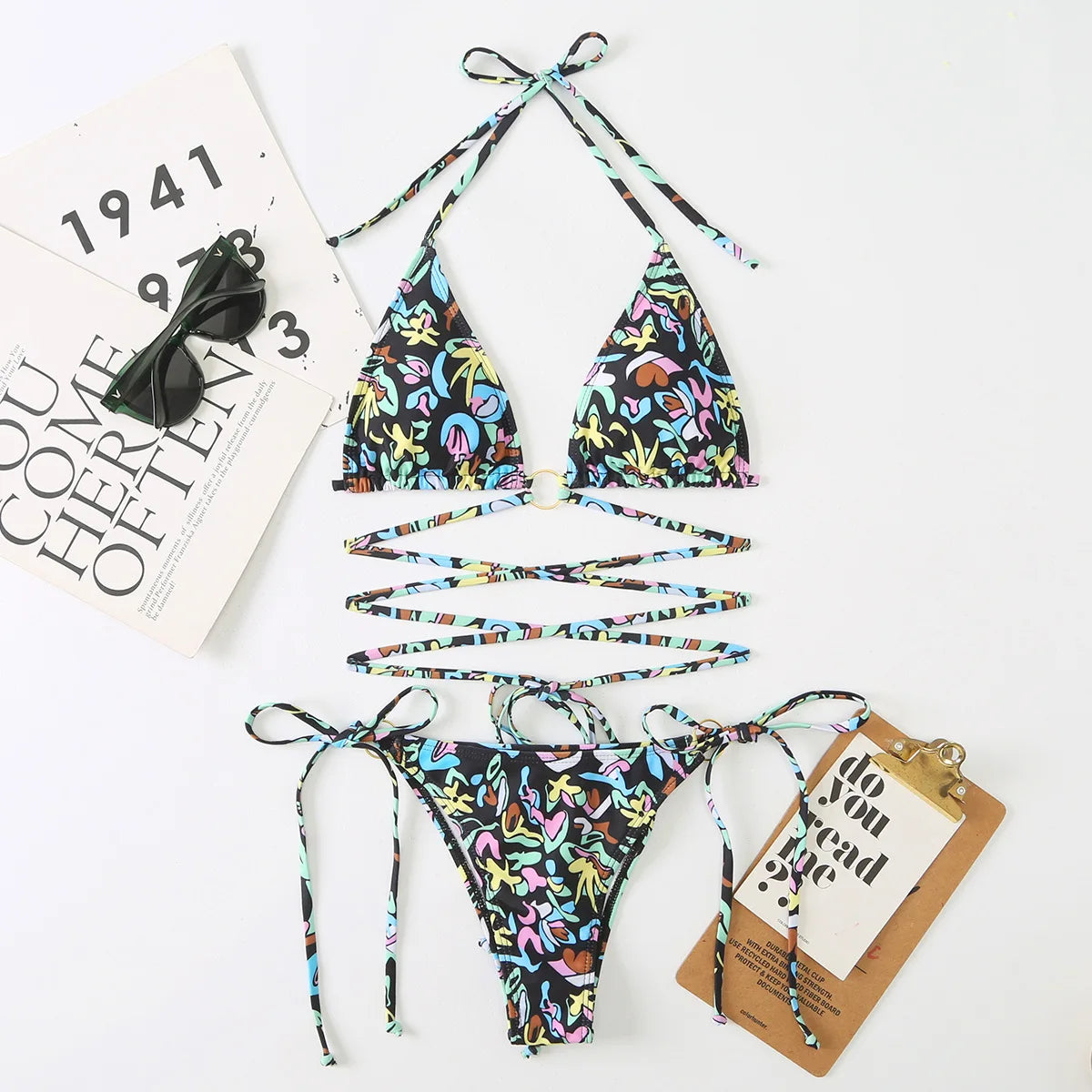 Free Shipping Strapless Bandeau Swimsuits Colorful Camo Pattern Chicas En Bikini Guapas Hot Super Micro Bikini Logos