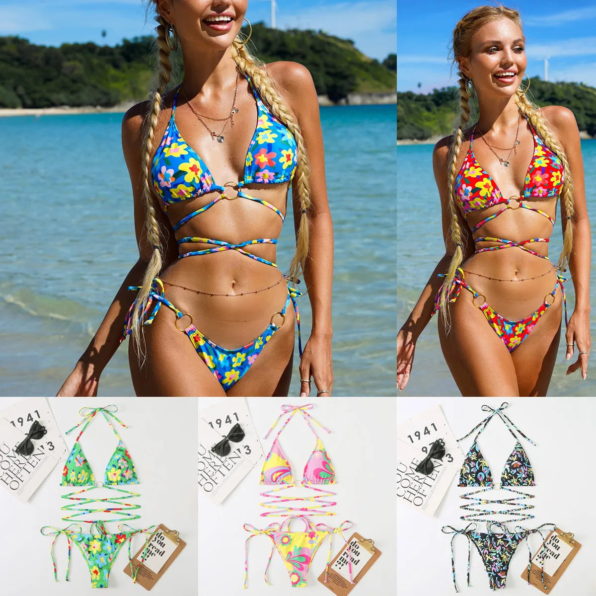 Free Shipping Strapless Bandeau Swimsuits Colorful Camo Pattern Chicas En Bikini Guapas Hot Super Micro Bikini Logos