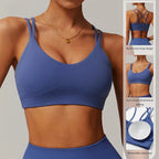 Womens Nude Cross Back Double Shoulder Straps Design High Stretch Push up Top Fitness Yoga Sport Bra