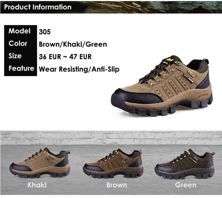 Hiking Shoes Non Slip Mountain Sneakers Winter Lace Up Retro Leather Shoe Sport Outdoor Trail Off-Road Trek Men Women Footwear