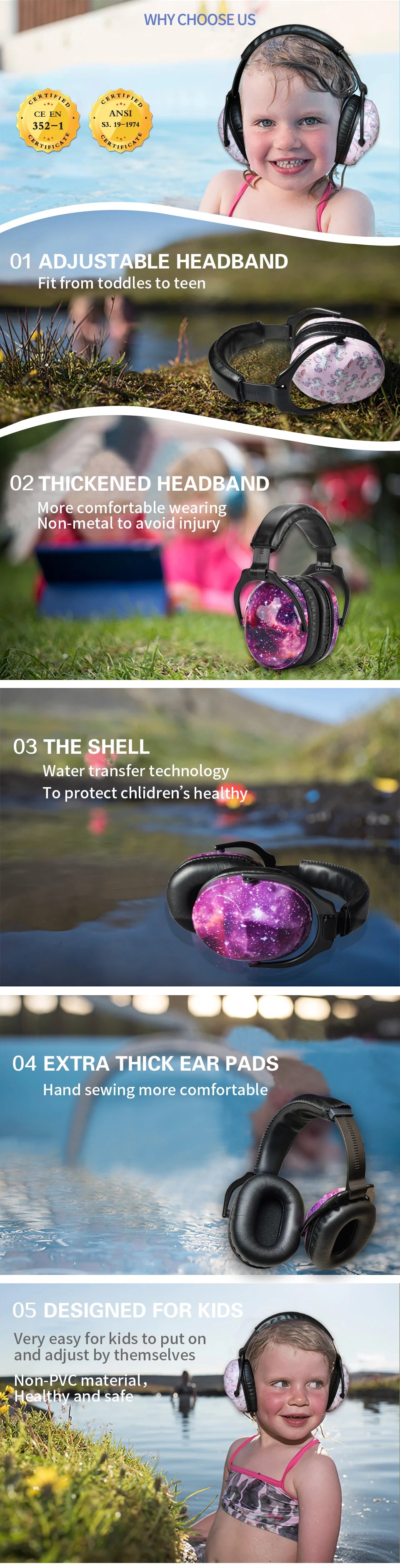 ZOHAN Ear Protector Passive Earmuffs NRR22DB Anti-noise Reduction hip-hop Safety Ear Muffs for kid girls boys