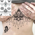Lotus Henna Mandala Chest Temporary Tattoos For Women Underboob Adult Butterfly Turtle Lion Fake Tattoo Sexy Waterproof Tatoos
