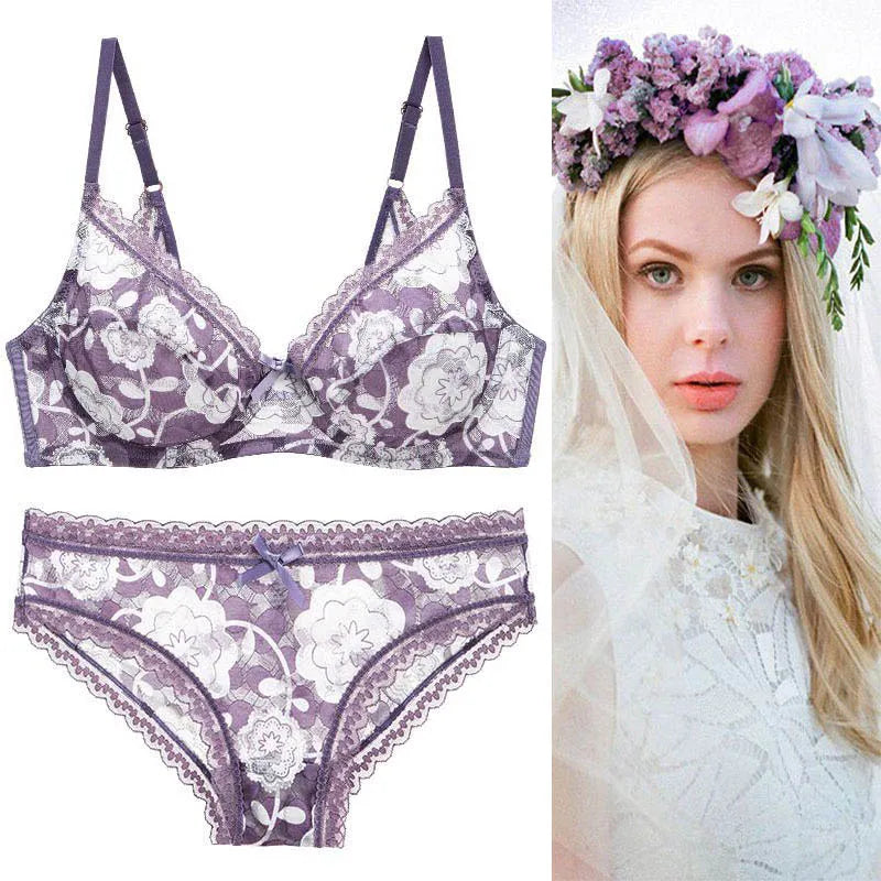 DaiNaFang New Sexy High Quality Women Ultra Thin Thick 75-95 BCDE Cup Bra Sets Lace Push Up Underwear Panties Plus Size Lingerie
