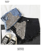 Summer Side Spike Women Denim Shorts 2021 Fashion Loose Holes High Waist Jeans High Street Wide Legs Thin Shorts Women Trousers