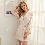 Lace Bride Robe Wedding Party Solid Color Bridal Satin Bride and Bridesmaid Robes
