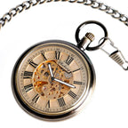 Retro Bronze Men Women Automatic Mechanical Pocket Watch Luminous Hands Roman Numeral Pendant Chain Relogio de bolso Gift
