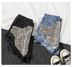 Summer Side Spike Women Denim Shorts 2021 Fashion Loose Holes High Waist Jeans High Street Wide Legs Thin Shorts Women Trousers
