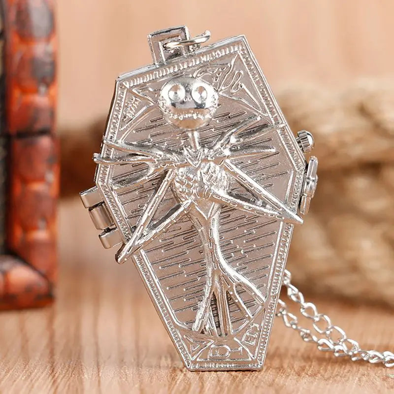 Retro Skull Punk Chain Necklace Quartz Pocket Watch Jack Pendant Retro Bronze Jewelry Fob Necklace Watches for Men Women Kids